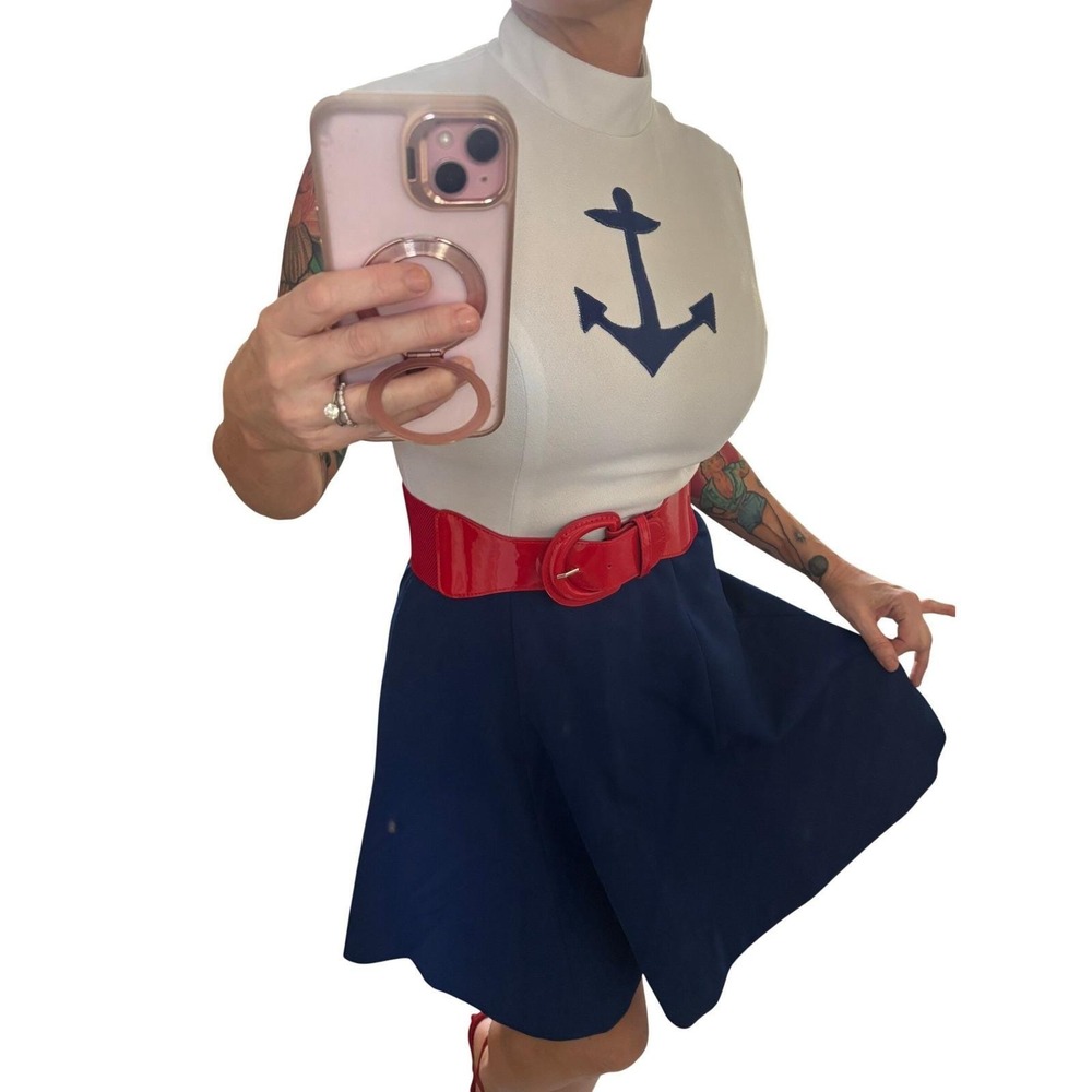 Vintage 1960s Nautical Anchor Mod Dress Union Made Sailor Mini Dress SZ Small